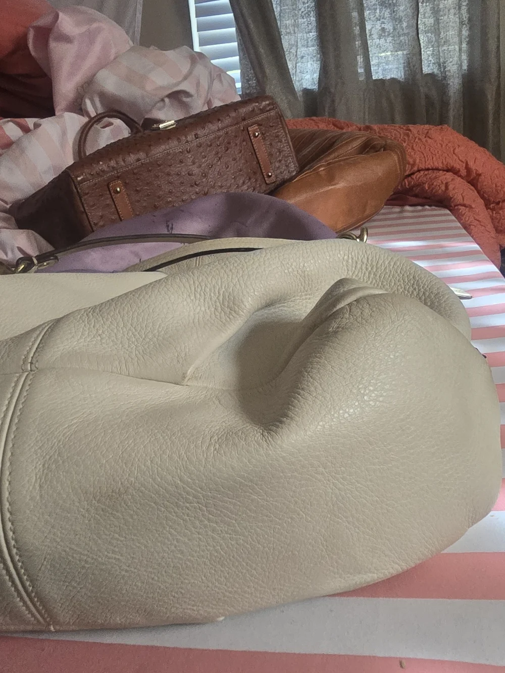 Coach Cream Pebbled Leather Hobo with Gold Hardware